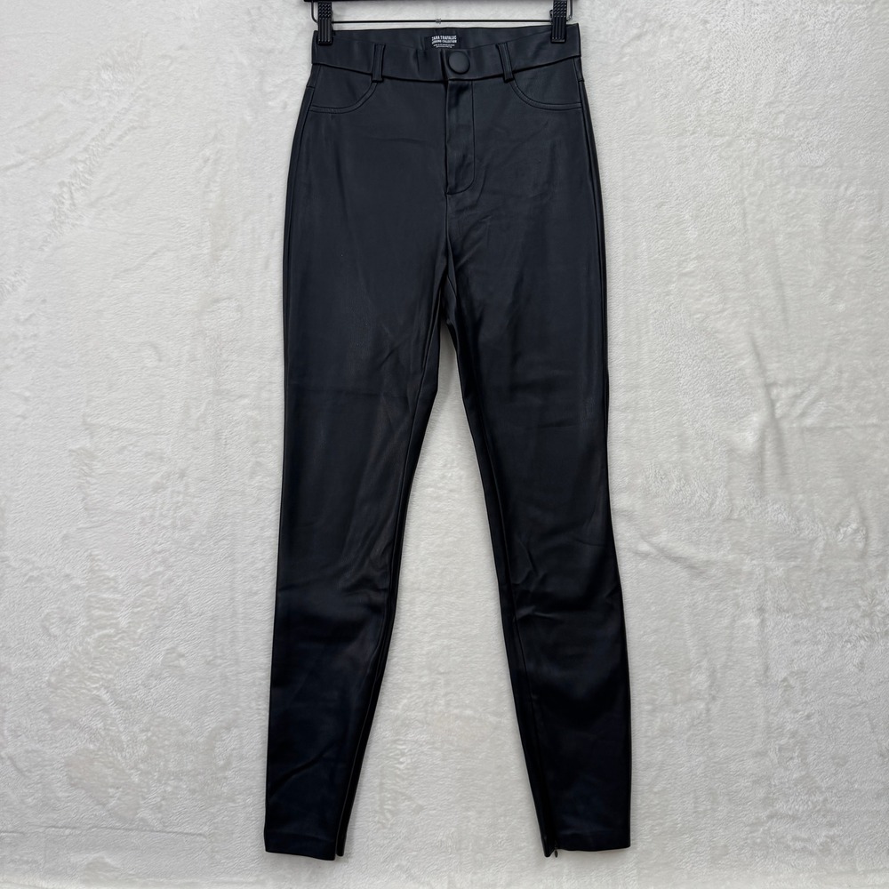 Zara Leggings Womens S Black Trafaluc Faux Leather High Rise Skinny Ankle Zip